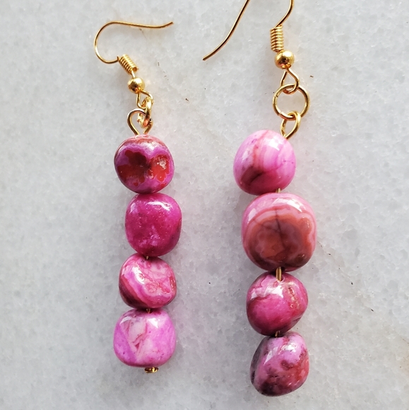 New Crazy Lace Agate Freeform Dangle Earrings. - Picture 11 of 13